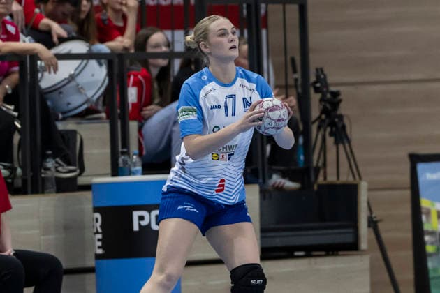 Handball Bundesliga Women,HBF, Season 2025 2026 SV Union Halle Neustadt vs Sport Union Neckarsulm, Matchday 1 Halle, Germany April 18, 2026 In the picture Lynn Holtman Neckarsulm Halle Saale SWH Arena Sachsen Anhalt Germany