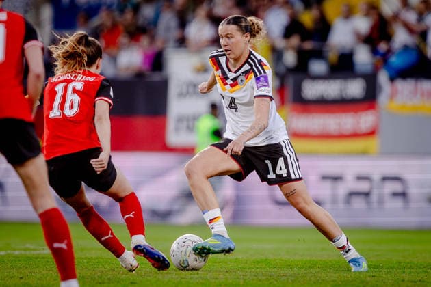 AUSTRIA - GERMANY WOMEN Larissa Muhlhaus of Germany and Werder Bremen during the league phase of 2027 FIFA Women s World Cup European Qualifiers League A football match between Austria and Germany. Josko Arena, Ried im Innkreis, Austria, April 18, 2026. Photo by Branislav Racko Copyright: xx 080A4349