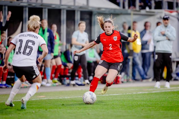 AUSTRIA - GERMANY WOMEN Chiara D Angelo of Austria and Werder Bremen during the league phase of 2027 FIFA Women s World Cup European Qualifiers League A football match between Austria and Germany. Josko Arena, Ried im Innkreis, Austria, April 18, 2026. Photo by Branislav Racko Copyright: xx 080A4422