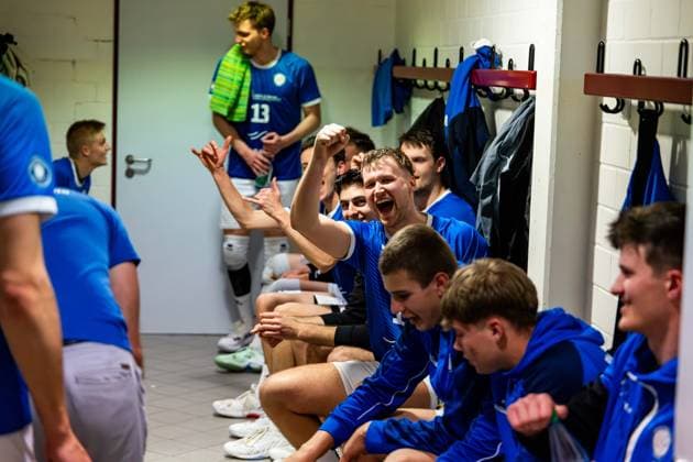18 04 2026, GER, Volleyball, 2 BL Maenner Sued PlayOff Best of 2 mit Golden Set , Season 2025 2026, Blue Volleys Gotha Enervigo Volleys Dresden The Blue Volleys Gotha enter the final of the PlayOffs 2 Bundesliga, with in the picture Tim Wagner Blue Volleys Gotha 99867 Gotha Sporthalle Sportanlage Ernesti Thüringen Germany
