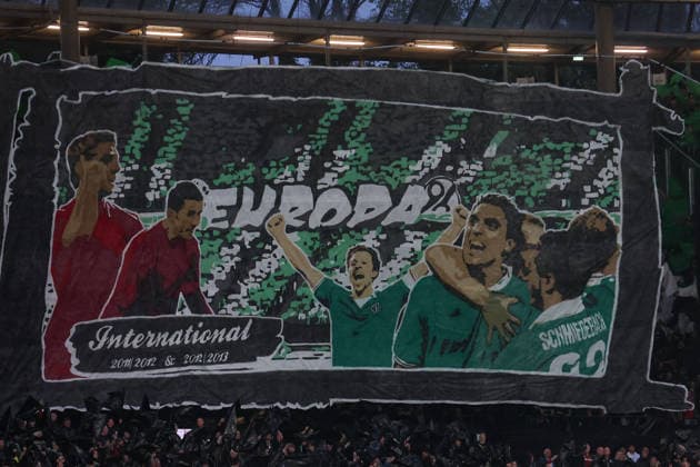 2 Bundesliga Hannover 96 SC Paderborn on 18 04 2026 at the Heinz von Heiden Arena in Hannover The Hannover 96 fans in the north curve with a choreo, choreography, choreography, here a detail excerpt Europe international MH