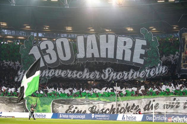 Germany Soccer 2 Bundesliga 2025 2026, Matchday 30 Hannover 96 vs SC Paderborn 07 Heinz von Heiden Arena Stadion Hannover Spectators, fans, stands, flag, banner, choreography, fan choreography, Hannover Copyright: xAymanxAlahmedx