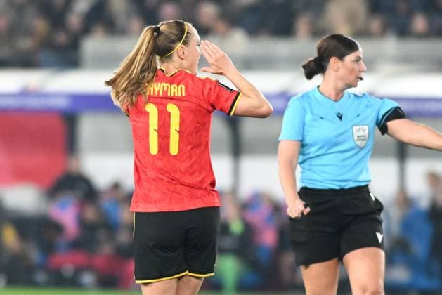 Belgium s Janice Cayman looks dejected during a soccer game between Belgium s national women s team the Red Flames and Scotland, on Saturday 18 April 2026 in Leuven, in the fourth of six games of the qualifiers for the 2027 FIFA Women s World Cup. JILLxDELSAUX  x171264143x