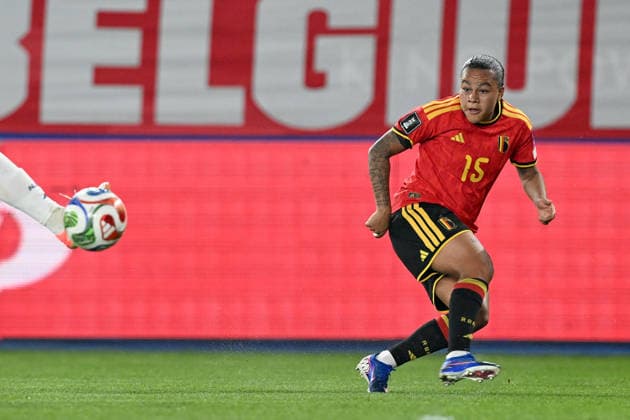 20260418 BELGIUM VS SCOTLAND Mariam Abdulai Toloba (15) of Belgium pictured during a women football game between the national teams of Belgium, called the Red Flames and Scotland on the 4th matchday in the league phase of the Uefa Womens Qualifiers, on Saturday 18 April 2026 in Leuven , BELGIUM . Photo Sportpix David Catry Leuven BELGIUM  Copyright: xDavidxCatryx 20260418DC2_3742