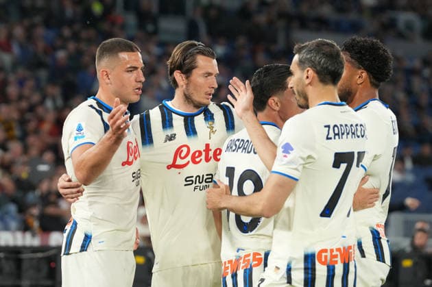 AS Roma v Atalanta BC - Serie A Enilive Nikola Krstovic of Atalanta BC celebrates after scoring first goal during the serie Serie A Enilive match between AS Roma and Atalanta BC at Stadio Olimpico on April 18, 2026 in Rome, Italy Rome Stadio Olimpico Lazio Italy Copyright: xGiuseppexMaffiax 260418_SerieA_Roma-Atalanta_GM_00539