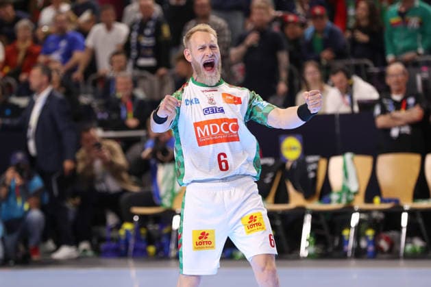 18 04 2026, xgox, Handball DHB Pokal 1 2 Final Bergischer HC SC Magdeburg emspor, v l Matthias Musche Magdeburg, 6 Jubel, Torjubel, jubelt über das Tor, celebrate the goal, celebration Koeln