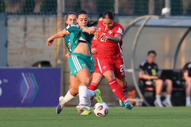 Haley Bugeja of Malta is in action during the FIFA Women™s World Cup 2027 European qualifiers League B, Group B2 soccer match between Malta and Nothern Ireland at the Centenary Stadium, Ta™ Qali, Malta on 18 April 2026. Women™s European Qualifiers - Malta v Northern Ireland