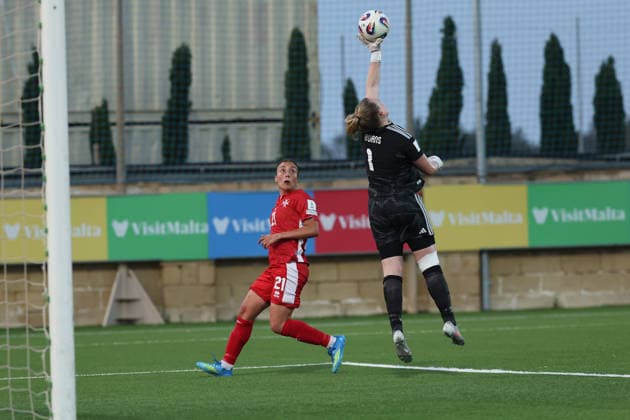 Jacqueline Burns, goalkeeper of Northern Ireland is in action during the FIFA Women™s World Cup 2027 European qualifiers League B, Group B2 soccer match between Malta and Nothern Ireland at the Centenary Stadium, Ta™ Qali, Malta on 18 April 2026. Women™s European Qualifiers - Malta v Northern Ireland