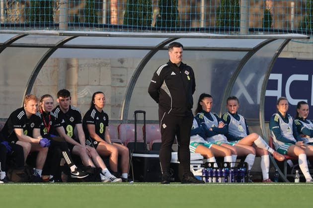 Michael McArdle, head coach of Northern Ireland looks on during the FIFA Women™s World Cup 2027 European qualifiers League B, Group B2 soccer match between Malta and Nothern Ireland at the Centenary Stadium, Ta™ Qali, Malta on 18 April 2026. Women™s European Qualifiers - Malta v Northern Ireland