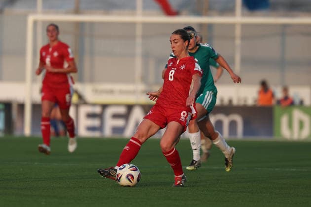 Rachel Cuschieri of Malta is in action during the FIFA Women™s World Cup 2027 European qualifiers League B, Group B2 soccer match between Malta and Nothern Ireland at the Centenary Stadium, Ta™ Qali, Malta on 18 April 2026. Women™s European Qualifiers - Malta v Northern Ireland