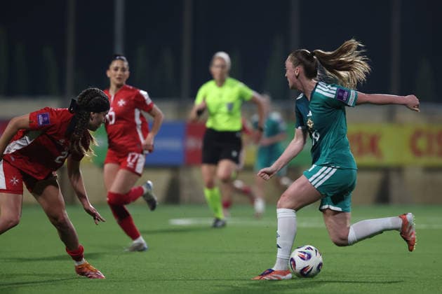 Lauren Wade of Northern Ireland is in action during the FIFA Women™s World Cup 2027 European qualifiers League B, Group B2 soccer match between Malta and Nothern Ireland at the Centenary Stadium, Ta™ Qali, Malta on 18 April 2026. Women™s European Qualifiers - Malta v Northern Ireland