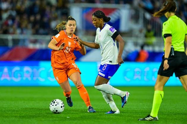 AUXERRE , 18-04-2026 , Stade de l Abbe-Deschamps , Season 2025 2026 , UEFA worldcup qualification football , match between France and The Netherlands (women) , picture shows Netherlands player Victoria Pelova France - Netherlands (women)  x203134908x Copyright: