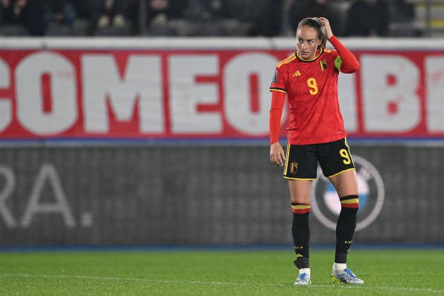 20260418 BELGIUM VS SCOTLAND Tessa Wullaert (9) of Belgium pictured during a women football game between the national teams of Belgium, called the Red Flames and Scotland on the 4th matchday in the league phase of the Uefa Womens Qualifiers, on Saturday 18 April 2026 in Leuven , BELGIUM . Photo Sportpix David Catry Leuven BELGIUM  Copyright: xDavidxCatryx 20260418DC2_4222