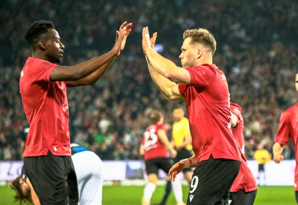 Germany Soccer 2 Bundesliga 2025 2026, Matchday 30 Hannover 96 vs SC Paderborn 07 Heinz von Heiden Arena Stadion Hannover Goal and goal celebration for Benjamin Källman Benjamin Kallman Hannover 96, 9 Mustapha Bundu Hannover 96, 7 Hannover Copyright: xAymanxAlahmedx