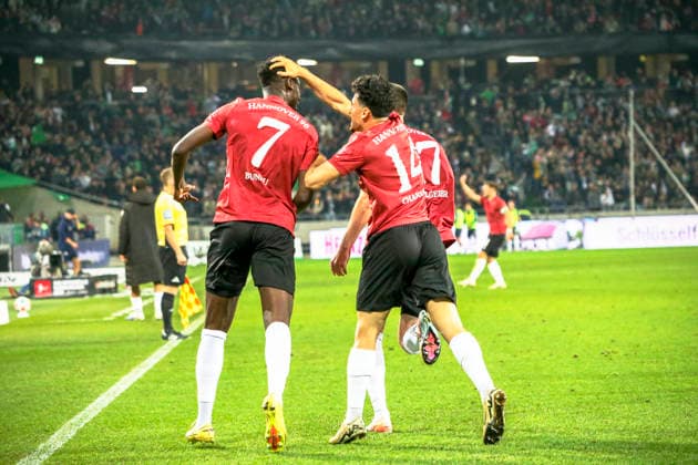 Germany Soccer 2 Bundesliga 2025 2026, Matchday 30 Hannover 96 vs SC Paderborn 07 Heinz von Heiden Arena Stadion Hannover Joy, emotions, jubilation Mustapha Bundu Hannover 96, 7 Husseyn Chakroun Hannover 96, 14 Hannover Copyright: xAymanxAlahmedx