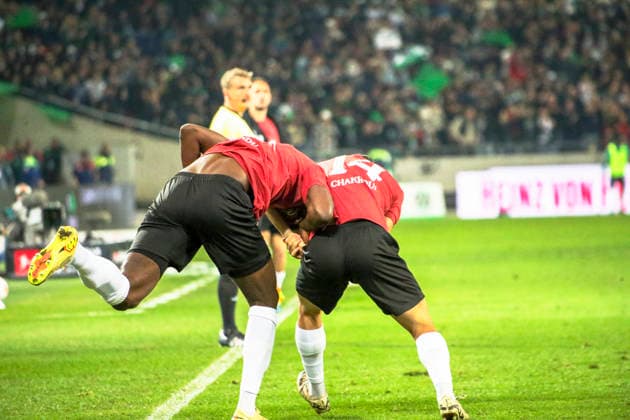 Germany Soccer 2 Bundesliga 2025 2026, Matchday 30 Hannover 96 vs SC Paderborn 07 Heinz von Heiden Arena Stadion Hannover Joy, emotions, jubilation Mustapha Bundu Hannover 96, 7 Husseyn Chakroun Hannover 96, 14 Hannover Copyright: xAymanxAlahmedx