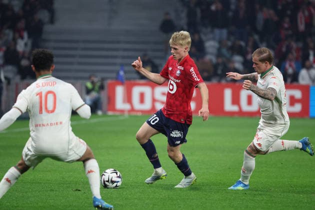 FOOTBALL : LOSC Lille vs OGC Nice- Ligue 1 J30 - 18 04 2026 Hakon HARALDSSON (LOSC Lille) lors du match LOSC Lille vs OGC Nice, Ligue 1 J30, Decathlon Arena stade Pierre Mauroy, le 18 avril 2026 - photo Laurent Sanson PsnewZ  Copyright: xLaurentxSANSONx xPsnewZx