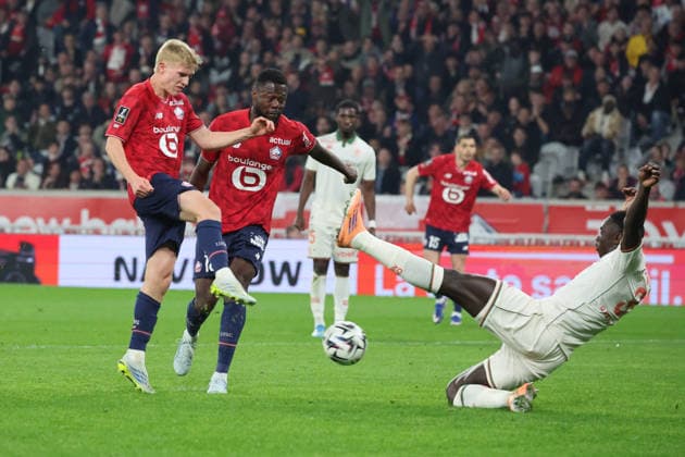 FOOTBALL : LOSC Lille vs OGC Nice- Ligue 1 J30 - 18 04 2026 Hakon HARALDSSON (LOSC Lille) lors du match LOSC Lille vs OGC Nice, Ligue 1 J30, Decathlon Arena stade Pierre Mauroy, le 18 avril 2026 - photo Laurent Sanson PsnewZ  Copyright: xLaurentxSANSONx xPsnewZx