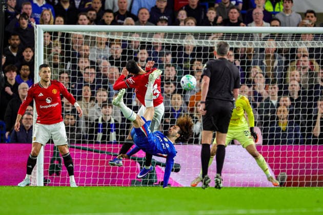 Chelsea v Manchester United, ManU Premier League Marc Cucurella (3) of Chelsea shoots towards the goal during the Premier League match between Chelsea and Manchester United at Stamford Bridge, London, UK on 18 April 2026. Editorial use only DataCo restrictions apply See www.football-dataco.com , Copyright: xNigelxKeenex PSI-24104-0055