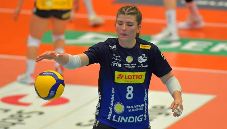 18 04 2026, Suhls Mackenzy Foley with ball, Volleyball, Women, Final round, Dresdner SC VfB Suhl 2 3, c Dresden