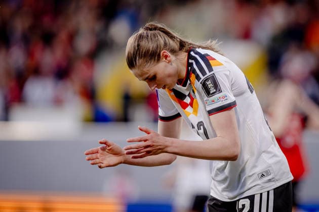 AUSTRIA - GERMANY WOMEN Jule Brand of Germany and Olympique Lyon during the league phase of 2027 FIFA Women s World Cup European Qualifiers League A football match between Austria and Germany. Josko Arena, Ried im Innkreis, Austria, April 18, 2026. Photo by Branislav Racko Copyright: xx 080A4583