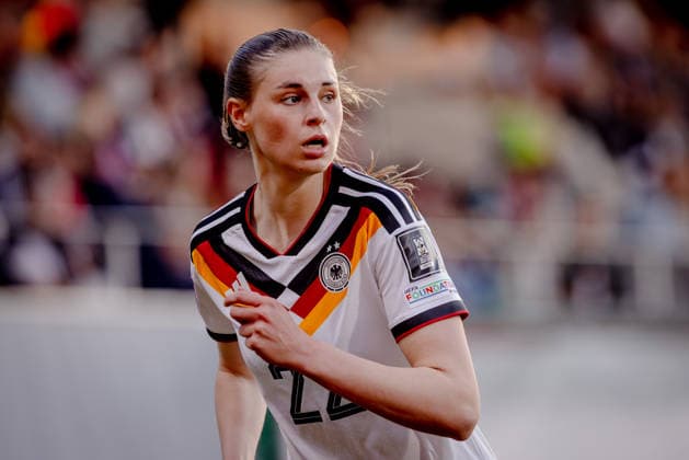 AUSTRIA - GERMANY WOMEN Jule Brand of Germany and Olympique Lyon during the league phase of 2027 FIFA Women s World Cup European Qualifiers League A football match between Austria and Germany. Josko Arena, Ried im Innkreis, Austria, April 18, 2026. Photo by Branislav Racko Copyright: xx 080A4121