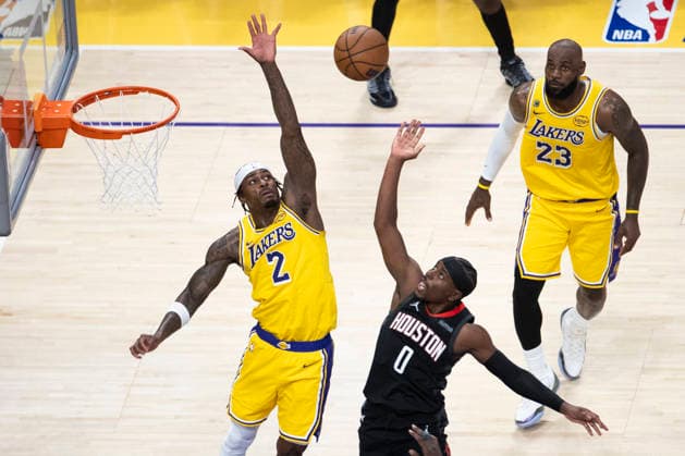 April 18, 2026, Los Angeles, California, USA: Houston RocketsÃ¢â‚¬â ¢ Aaron Holiday (0) shoots against Los Angeles LakersÃ¢â‚¬â ¢ Jarred Vanderbilt (2) during Game 1 of a first-round NBA, Basketball Herren, USA playoff series at Crypto.com Arena on Saturday, April 18, 2026 in Los Angeles. Los Angeles USA - ZUMAc68_ 20260418_zaf_c68_014 Copyright: xRingoxChiux