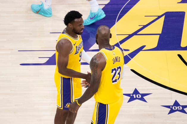 April 18, 2026, Los Angeles, California, USA: Los Angeles LakersÃ¢â‚¬â ¢ LeBron James (23) and Bronny James (9) during Game 1 of a first-round NBA, Basketball Herren, USA playoff series against the Houston Rockets at Crypto.com Arena on Saturday, April 18, 2026 in Los Angeles. Los Angeles USA - ZUMAc68_ 20260418_zaf_c68_017 Copyright: xRingoxChiux