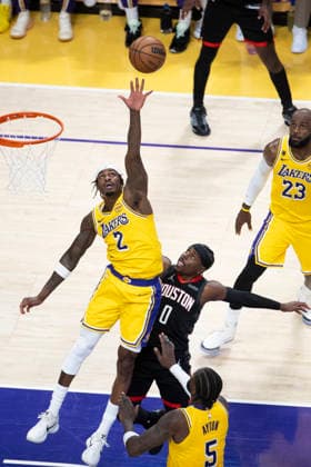 April 18, 2026, Los Angeles, California, USA: Houston RocketsÃ¢â‚¬â ¢ Aaron Holiday (0) shoots against Los Angeles LakersÃ¢â‚¬â ¢ Jarred Vanderbilt (2) during Game 1 of a first-round NBA, Basketball Herren, USA playoff series at Crypto.com Arena on Saturday, April 18, 2026 in Los Angeles. Los Angeles USA - ZUMAc68_ 20260418_zaf_c68_019 Copyright: xRingoxChiux