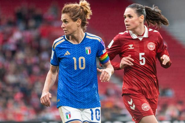 Denmark v Italy - FIFA Women s World Cup 2027 Qualifier Cristiana Girelli of Italy and Simone Boye Sorensen of Denmark are seen during the 2027 FIFA Women s World Cup Qualifier between Denmark and Italy at Parken Stadium in Copenhagen, Denmark, on April 18, 2026. Copenhagen Denmark  Copyright: xKristianxTuxenxLadegaardxBergx originalFilename:berg-denmarkv260418_npY8Y.jpg