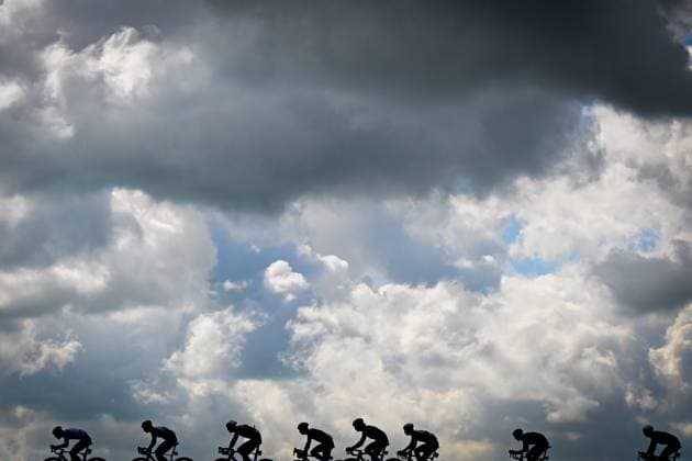 The breakaway group pictured during the men elite Amstel Gold Race one day cycling race, 257,4 km from Maastricht to Valkenburg, The Netherlands, Sunday 19 April 2026. DIRKxWAEM  x171313048x