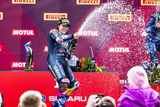 ASSEN - Beatriz Neila wins the WCR at the World Superbike Championship at the TT Circuit Assen. She competes in the WorldWCR. MARCEL J. DE JONG ANP xVIxANPxSportx xxANPxIVx 556194448 originalFilename: 556194448.jpg