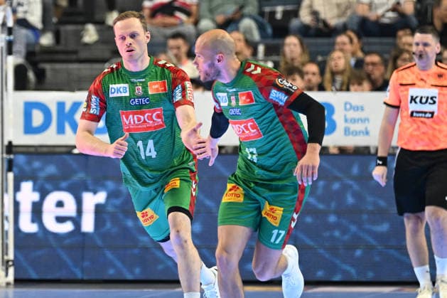 GER, Lanxess Arena Koeln, HBL, LIDL FINAL4, Men, Match for 3rd place, TBV Lemgo Lippe vs SC Magdeburg 19 04 2026, Lanxess Arena , Koeln , GER, Lanxess Arena Koeln, HBL, LIDL FINAL4, Men, Match for 3rd place, TBV Lemgo Lippe vs SC Magdeburg , in picture goal celebration jubilation jubilation run, Omar Ingi Magnusson SC Magdeburg 14 , Tim Hornke SC Magdeburg 17 , nordphotoxGmbHx xMeuter nph00351