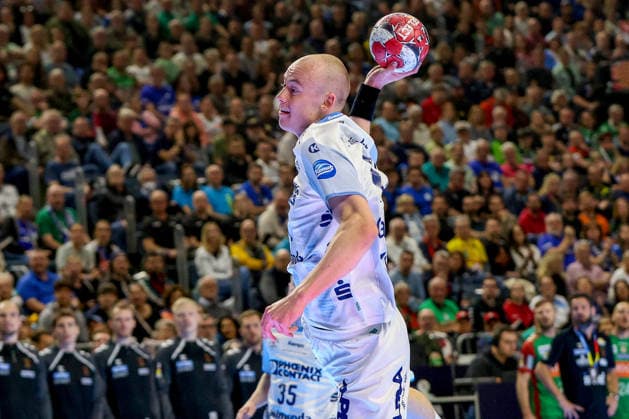 19 04 2026, xsscx, Handball, DHB Pokal Lidl Final4, Match for 3rd place, TBV Lemgo Lippe SC Magdeburg, Season 2025 2026 Men, Lanxess Arena, Cologne Leve Carstensen TBV Lemgo Lippe 21 at the throw Photo xSandraxScherningxPressefotoKochx Nordrhein Westfalen Germany