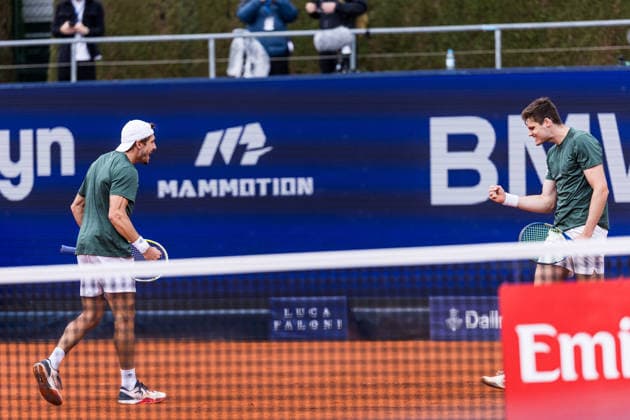 MUNICH, GERMANY - APRIL 19: Jakob Schnaitter (GER) Mark Wallner (GER) cheer during the BMW Open by Bitpanda Doubles match between Jakob Schnaitter (GER) Mark Wallner (GER) vs Theo Arribage (FRA) Albano Olivetti (FRA) at MTTC Iphitos on April 19, 2026 in Munich, Germany. Bavaria Germany Copyright: xSteffiexWunderlx