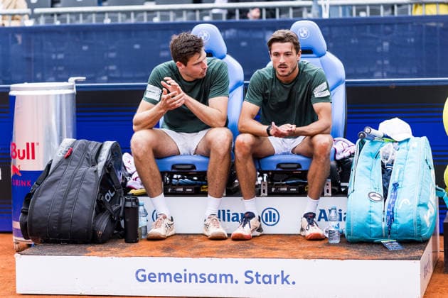 MUNICH, GERMANY - APRIL 19: Jakob Schnaitter (GER) Mark Wallner (GER) during the trophy ceremony of the BMW Open by Bitpanda Doubles match between Jakob Schnaitter (GER) Mark Wallner (GER) vs Theo Arribage (FRA) Albano Olivetti (FRA) at MTTC Iphitos on April 19, 2026 in Munich, Germany. Bavaria Germany Copyright: xSteffiexWunderlx