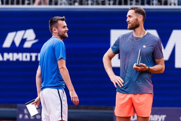 MUNICH, GERMANY - APRIL 19: Theo Arribage (FRA) Albano Olivetti (FRA) during the trophy ceremony of the BMW Open by Bitpanda Doubles match between Jakob Schnaitter (GER) Mark Wallner (GER) vs Theo Arribage (FRA) Albano Olivetti (FRA) at MTTC Iphitos on April 19, 2026 in Munich, Germany. Bavaria Germany Copyright: xSteffiexWunderlx