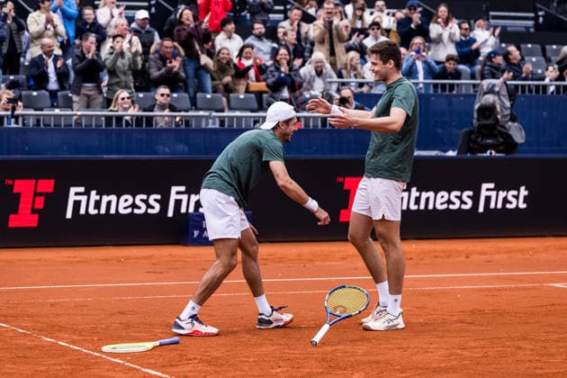 MUNICH, GERMANY - APRIL 19: Jakob Schnaitter (GER) Mark Wallner (GER) cheer, emotional after winning the BMW Open by Bitpanda Doubles match between Jakob Schnaitter (GER) Mark Wallner (GER) vs Theo Arribage (FRA) Albano Olivetti (FRA) at MTTC Iphitos on April 19, 2026 in Munich, Germany. Bavaria Germany Copyright: xSteffiexWunderlx