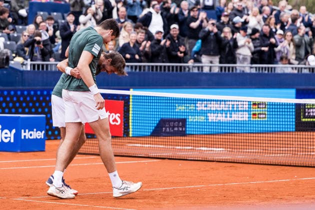 MUNICH, GERMANY - APRIL 19: Jakob Schnaitter (GER) Mark Wallner (GER) cheer, emotional after winning the BMW Open by Bitpanda Doubles match between Jakob Schnaitter (GER) Mark Wallner (GER) vs Theo Arribage (FRA) Albano Olivetti (FRA) at MTTC Iphitos on April 19, 2026 in Munich, Germany. Bavaria Germany Copyright: xSteffiexWunderlx