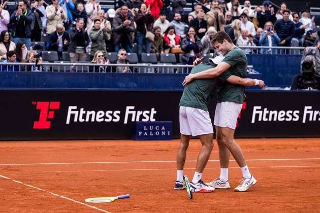 MUNICH, GERMANY - APRIL 19: Jakob Schnaitter (GER) Mark Wallner (GER) cheer, emotional after winning the BMW Open by Bitpanda Doubles match between Jakob Schnaitter (GER) Mark Wallner (GER) vs Theo Arribage (FRA) Albano Olivetti (FRA) at MTTC Iphitos on April 19, 2026 in Munich, Germany. Bavaria Germany Copyright: xSteffiexWunderlx