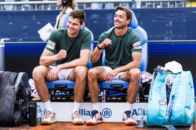 MUNICH, GERMANY - APRIL 19: Jakob Schnaitter (GER) Mark Wallner (GER) cheer, emotional after winning during the trophy ceremony of the BMW Open by Bitpanda Doubles match between Jakob Schnaitter (GER) Mark Wallner (GER) vs Theo Arribage (FRA) Albano Olivetti (FRA) at MTTC Iphitos on April 19, 2026 in Munich, Germany. Bavaria Germany Copyright: xSteffiexWunderlx