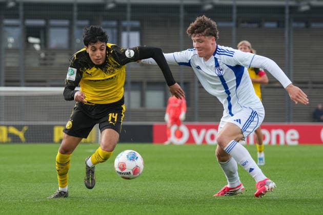 Sonntag, 19.04.2026 Saison 2025 2026 9. Spieltag U19 DFB-Nachwuchsliga Hauptrunde Liga A Gruppe B im BVB Fußballpark Hohenbuschei, Dortmund, Germany. BV Borussia Dortmund U19 - FC Schalke 04 U19. Fadi Zarqelain (BVB) *** Sunday, 19 04 2026 Season 2025 2026 9 Matchday U19 DFB Youth League Main Round League A Group B at BVB Fußballpark Hohenbuschei, Dortmund, Germany BV Borussia Dortmund U19 FC Schalke 04 U19 Fadi Zarqelain BVB
