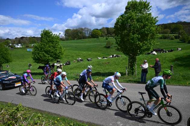 Amstel Gold Race 2026 Cycling Race VALKENBURG, THE NETHERLANDS - APRIL 19 : Artz Huub (NED) of Lotto Intermarche, Maciejuk Filip (POL) of Movistar Team, Frigo Marco (ITA) of NSN Cycling Team, Barguil Warren (FRA) of Team Picnic PostNL, Azparren Xabier Mikel (ESP) of Pinarello Q36.5 Pro Cycling Team, Lopez Joseba (ESP) of Caja Rural - Seguros RGA, Deweirdt Siebe (BEL) of Team Flanders - Baloise, Retailleau Valentin (FRA) of TotalEnergies, Stockman Abram (BEL) of Unibet Rose Rockets during the 60th edition of Amstel Gold Race an UCI World Tour 1.UWT one day cycling road race for Men Elite of 220 km with start in Maastricht and finish in Valkenburg on April 19, 2026 in Valkenburg, The Netherlands, 19 04 2026 ( Motordriver Kenny Verfaillie - Valkenburg The Netherlands Copyright: xVincentxKalutx