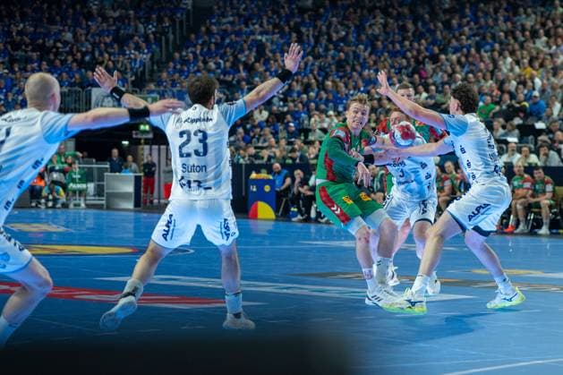 Tim Suton, Back TBV Lemgo Lippe 23 , Frederik Simak, Back TBV Lemgo Lippe 8 , TBV Lemgo Lippe SC Magdeburg, DHB Pokal Maenner, Herren, 6 Spieltag, Spiel um Platz 3, Daikin HBL, Lidl Final 4, 19 04 2026 Köln NRW Germany Copyright: xkolbert-press MartinxWdziecznyx