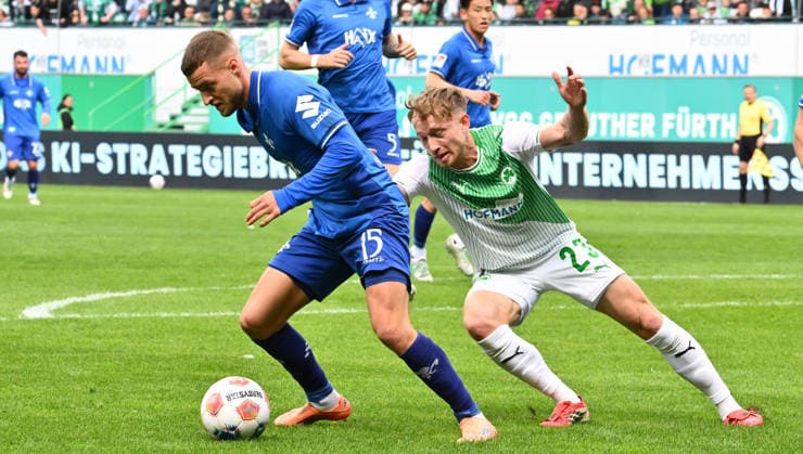 19 04 2026 Soccer Season 2025 2026 2 Soccer Bundesliga 30 Matchday SpVgg Greuther Fürth Kleeblatt SV Darmstadt 98 Lilien Sportfoto Zink xwoxzix DFL regulations prohibit any use of photographs as image sequences and or quasi video only for editorial use Fabian Nürnberger Nuernberger 15, SV Darmstadt 98 D98 SV98 Jannik Dehm 23, SpVgg Greuther Fürth