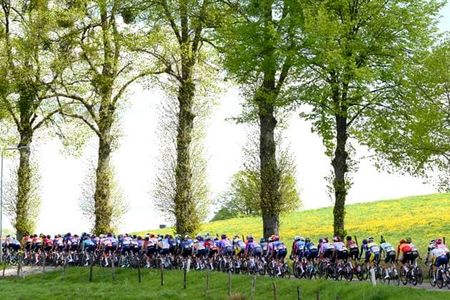 Amstel Gold Race 2026 Cycling Race VALKENBURG, THE NETHERLANDS - APRIL 19 : illustration picture peloton during the 60th edition of Amstel Gold Race an UCI World Tour 1.UWT one day cycling road race for Men Elite of 220 km with start in Maastricht and finish in Valkenburg on April 19, 2026 in Valkenburg, The Netherlands, 19 04 2026 ( Motordriver Kenny Verfaillie - Valkenburg The Netherlands  Copyright: xVincentxKalutx