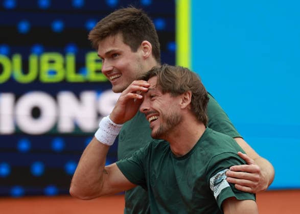 Jakob Schnaitter upturned cap , Mark Wallner cheering after the victory, cheering, joy, emotion, Men doubles, Men s Doubles, Final, Final Tennis BMW Open 2026 ATP 500 MTTC Iphitos Munich Bavaria Germany April 19, 2026 Copyright: xJuergenxHasenkopfx