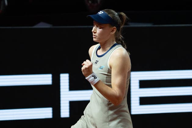 Elena Rybakina KAZ in picture, cheering, joy, emotion, gesture after winning the first set, GER, Elena Rybakina vs Karolina Muchova, Tennis, ATP Tournament, WTA 500, Porsche Tennis Grand Prix, Final, 19 04 2026, GER, Elena Rybakina vs Karolina Muchova, Tennis, ATP Tournament, WTA 500, Porsche Tennis Grand Prix, Final, 19 04 2026, Stuttgart Copyright: xEibner-Pressefoto EdwardxCheungx EP_ECG