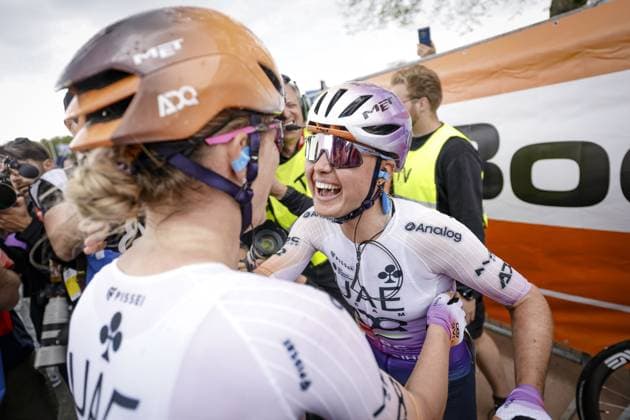 VALKENBURG - Paula Blasi (UAE Team ADQ) celebrates her victory at the finish of the 2026 Amstel Gold Race for women in Valkenburg. MARCEL VAN HOORN ANP xVIxANPxSportx xxANPxIVx 556201198 originalFilename: 556201198.jpg