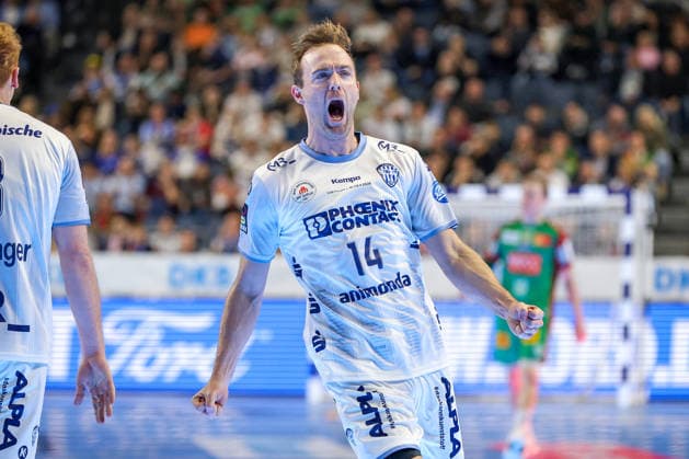19 04 2026, xsscx, Handball, DHB Pokal Lidl Final4, Match for 3rd place, TBV Lemgo Lippe SC Magdeburg, Season 2025 2026 Men, Lanxess Arena, Cologne Bobby Schagen TBV Lemgo Lippe 14 celebrating after scoring Photo xSandraxScherningxPressefotoKochx North Rhine-Westphalia Germany